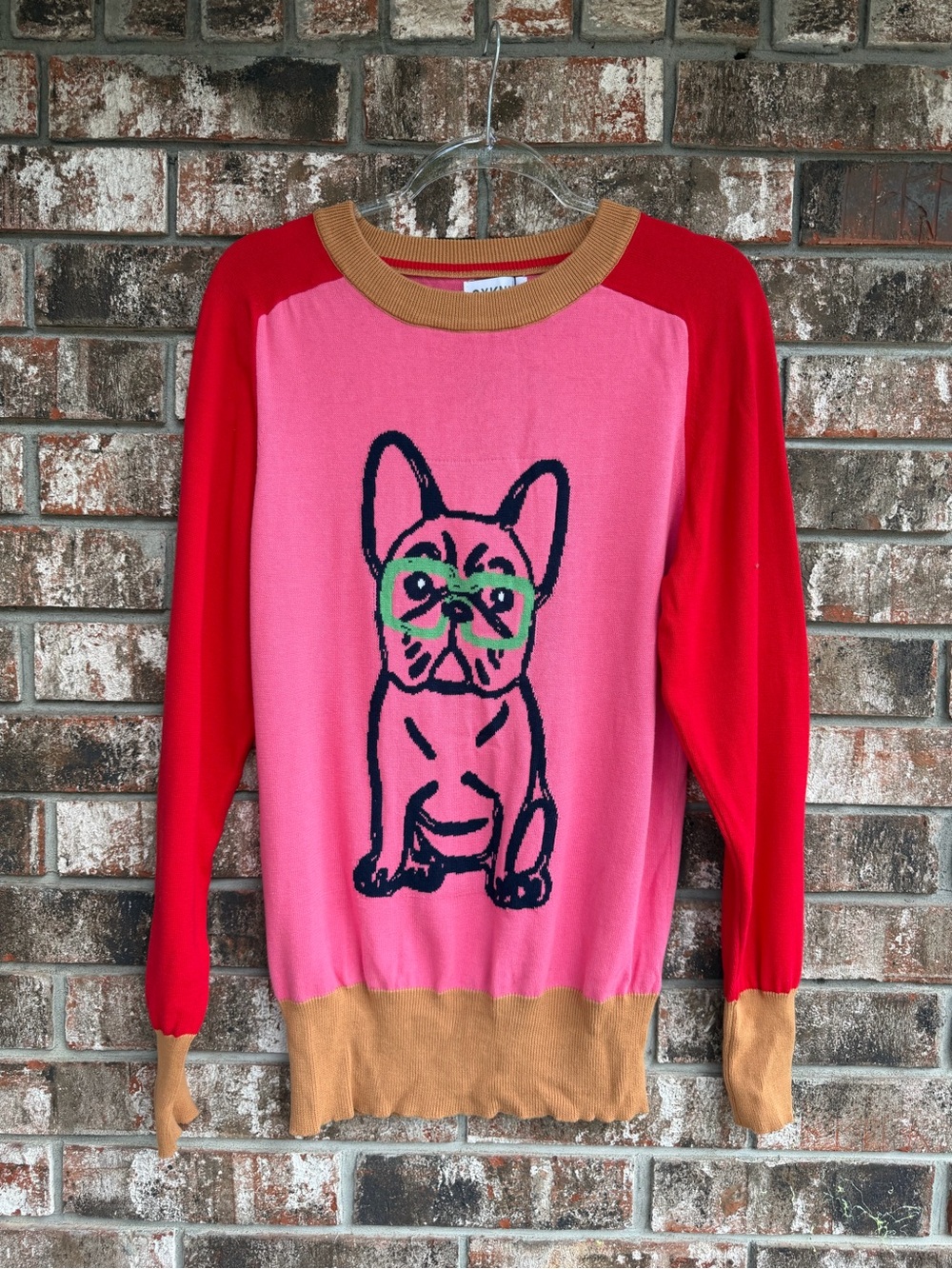 NWT OXKNIT Colorblock Crew Neck Sweater - Pink & Tan